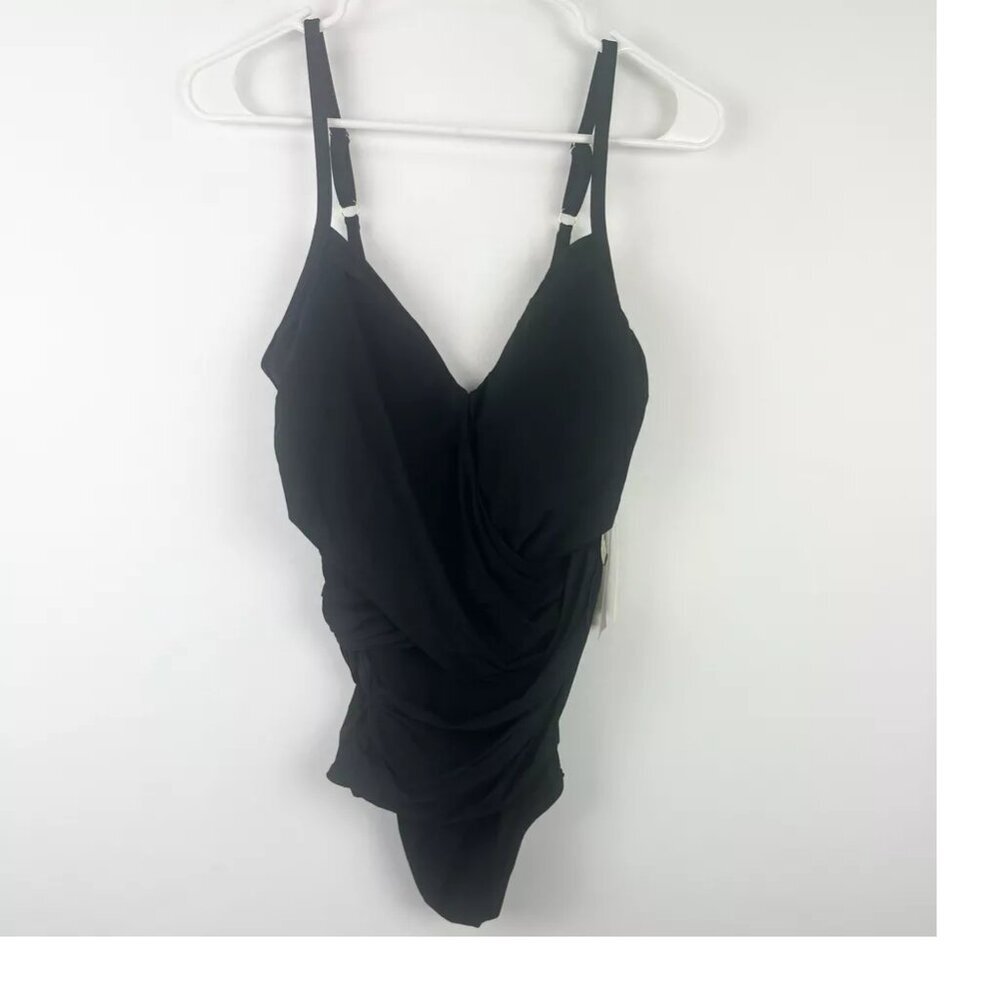 Gottex Womens Standard Draped Panel VNeck Swimsuit Black 16